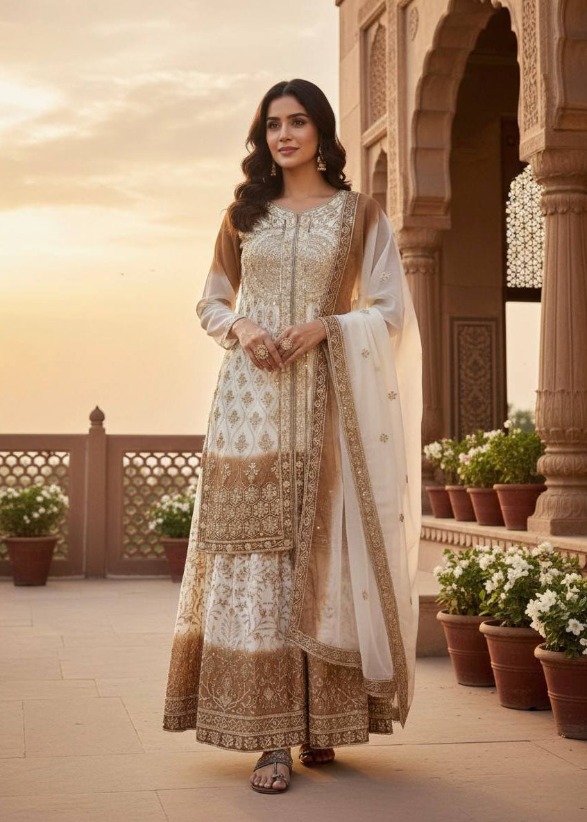 Shriwal Meher Dual Tone Embroidered Sharara Set