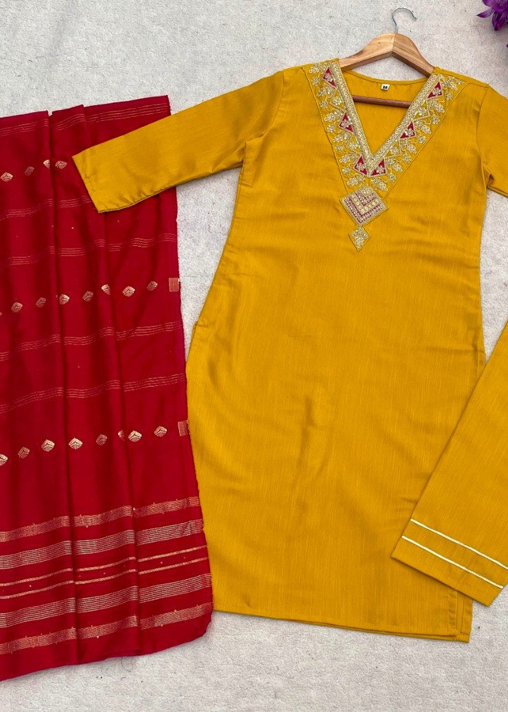 Shriwal Suryalekha Embroidered Kurta Set with Chanderi jecard Dupatta