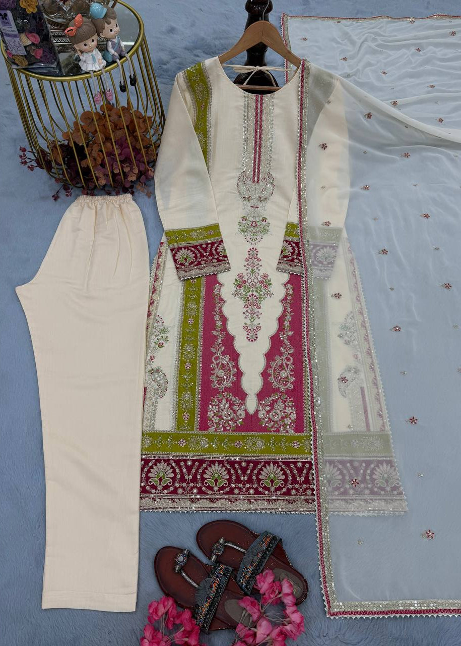 Shriwal Zariya Cream Embroidered Kurti Set