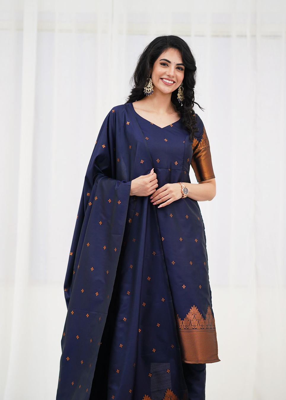 Elegant Zari Work Blended Silk Suit Set (3 Colors)