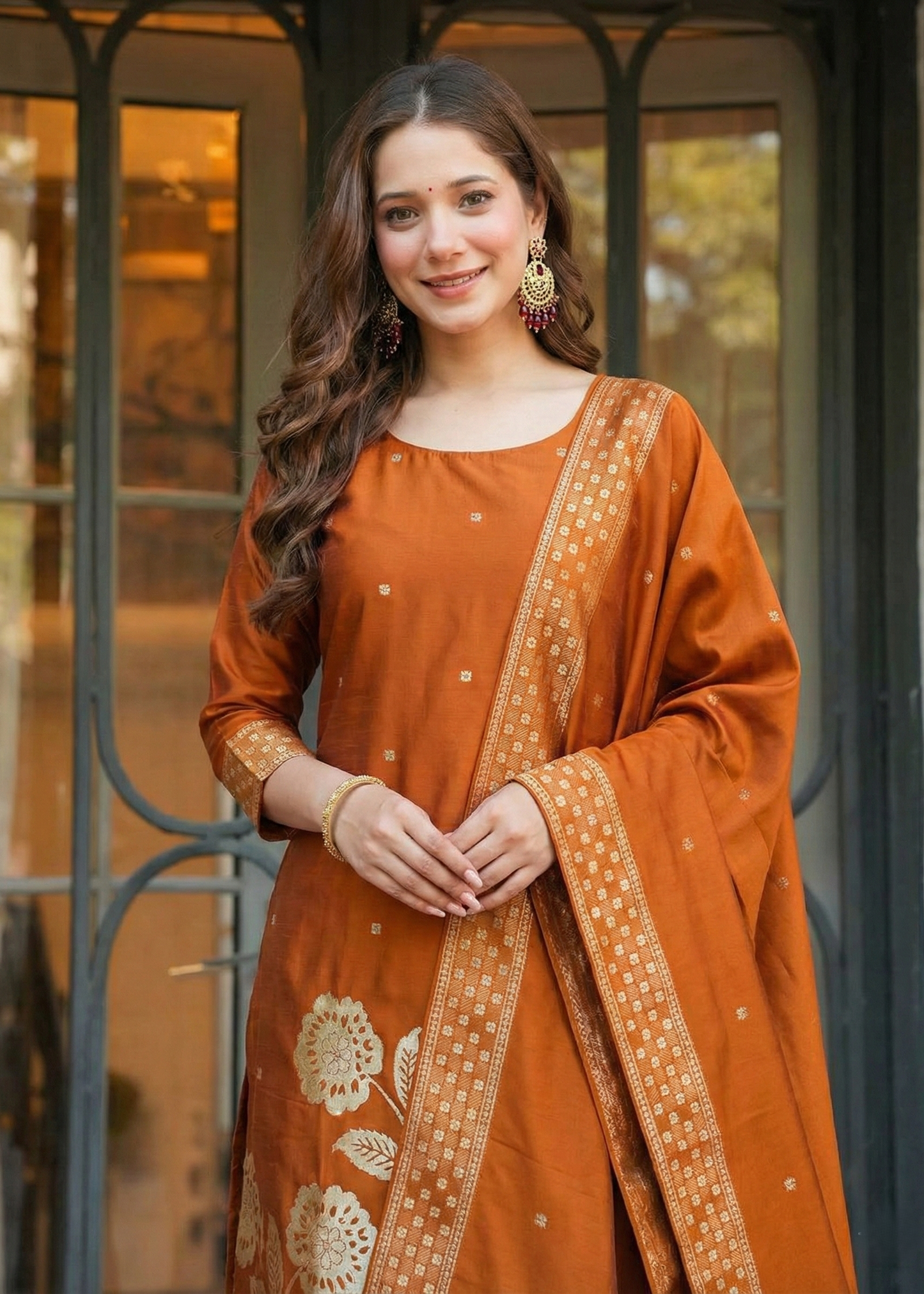 Shriwal Rust Jacquard Grace Suit Set