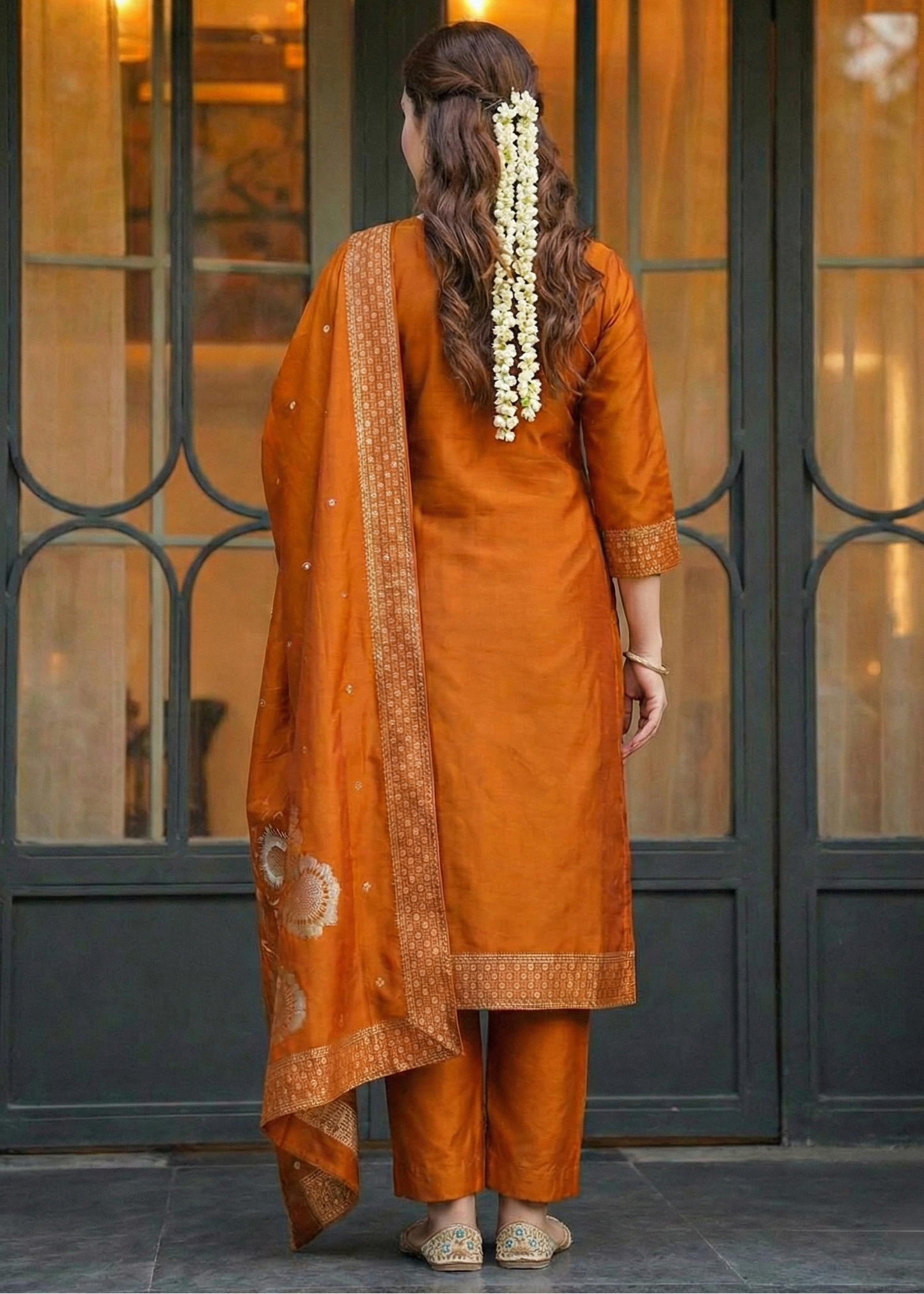 Shriwal Rust Jacquard Grace Suit Set