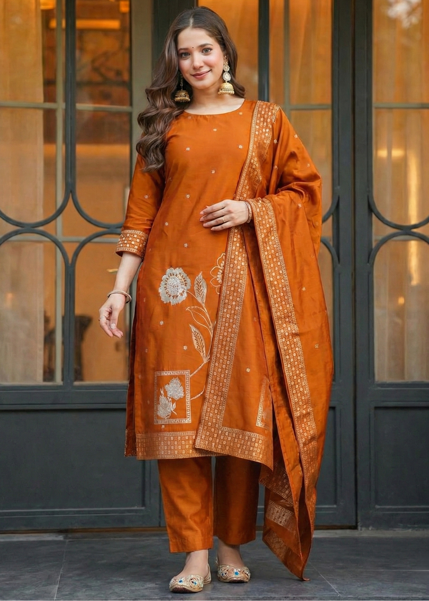 Shriwal Rust Jacquard Grace Suit Set