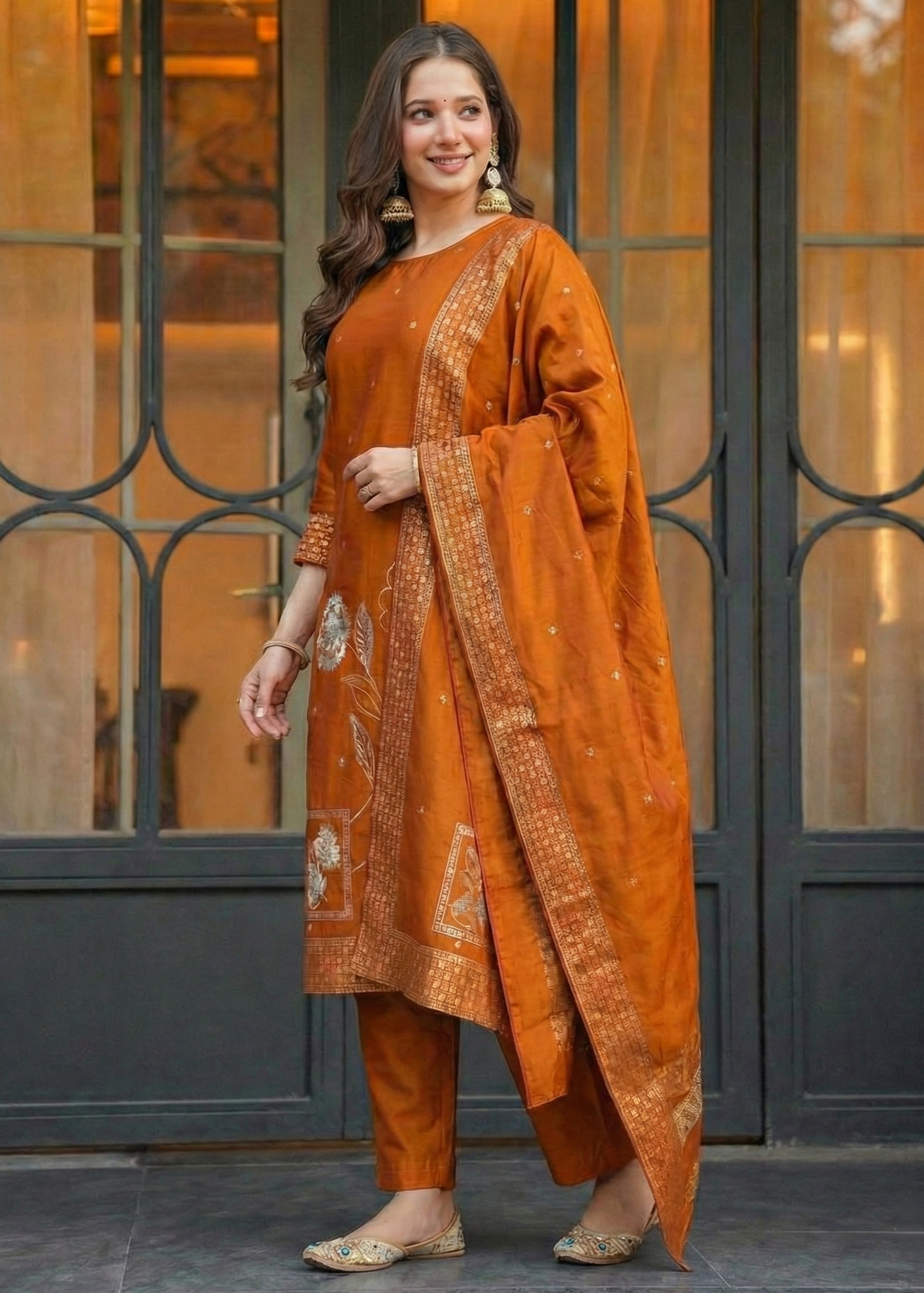 Shriwal Rust Jacquard Grace Suit Set