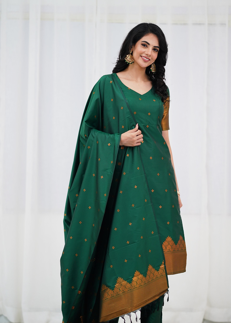 Elegant Zari Work Blended Silk Suit Set (3 Colors)