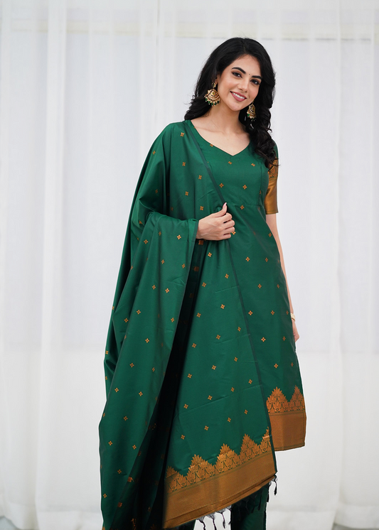 Elegant Zari Work Blended Silk Suit Set (3 Colors)