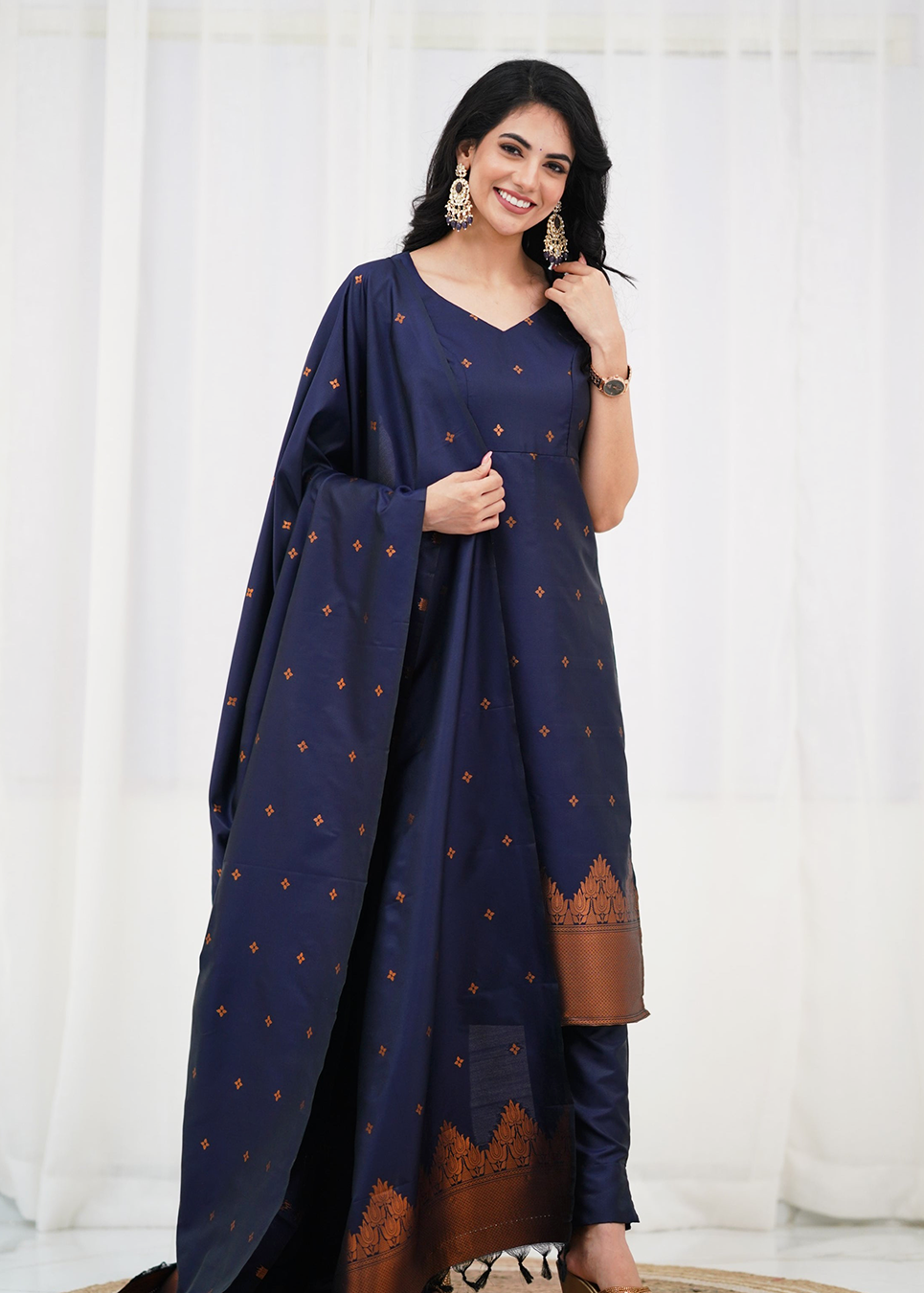 Elegant Zari Work Blended Silk Suit Set (3 Colors)