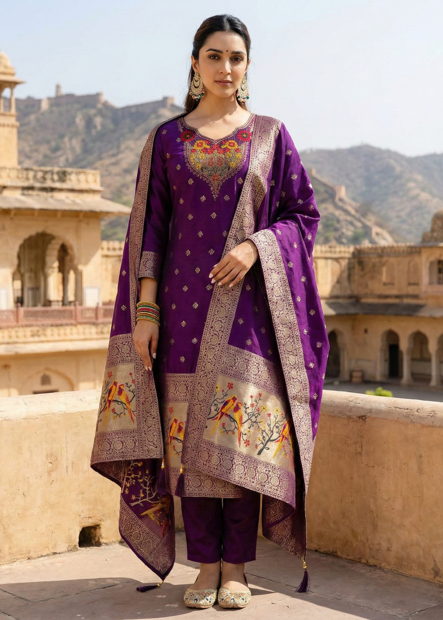 Shriwal Royal Purple Jacquard Suit Set