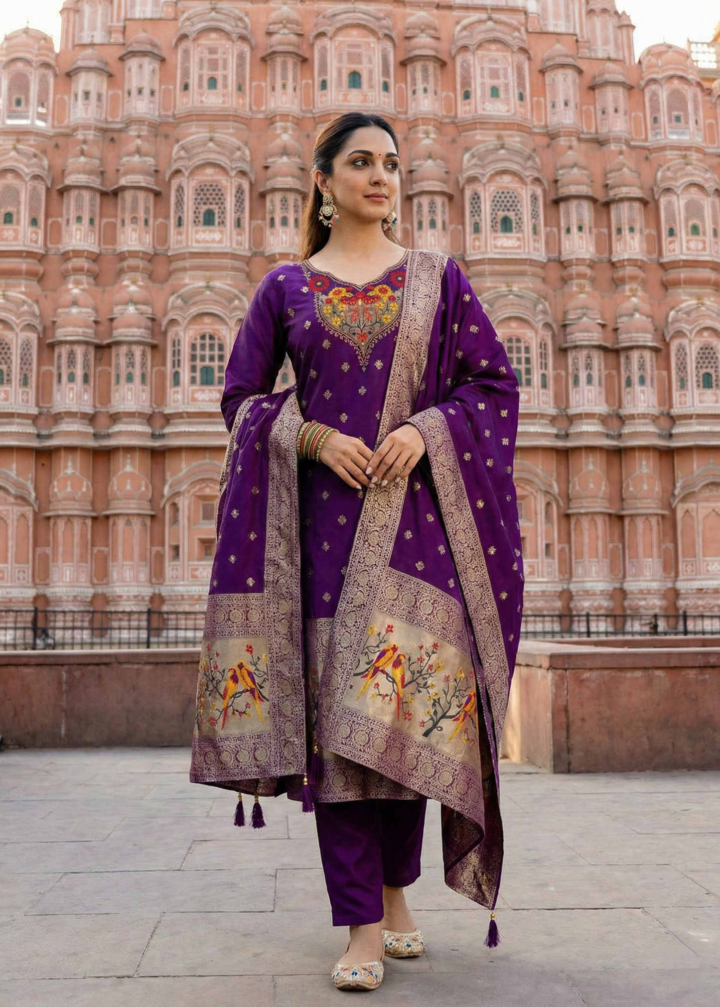 Shriwal Royal Purple Jacquard Suit Set