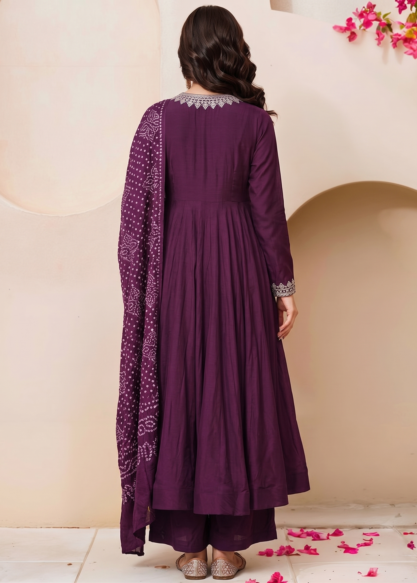 Shriwal Royal Plum Embroidered Anarkali Kurta Set with Chanderi Dupatta