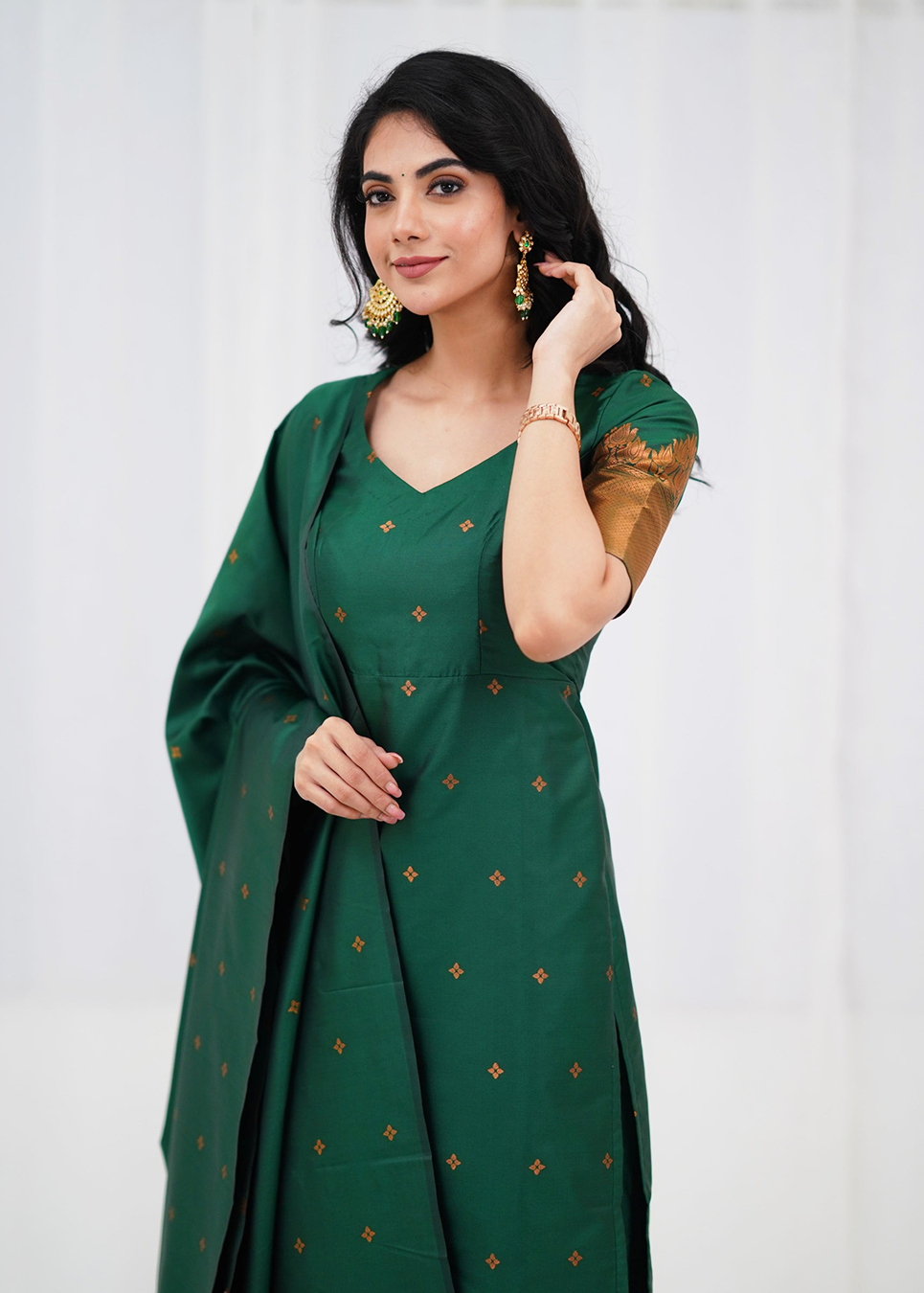 Elegant Zari Work Blended Silk Suit Set (3 Colors)