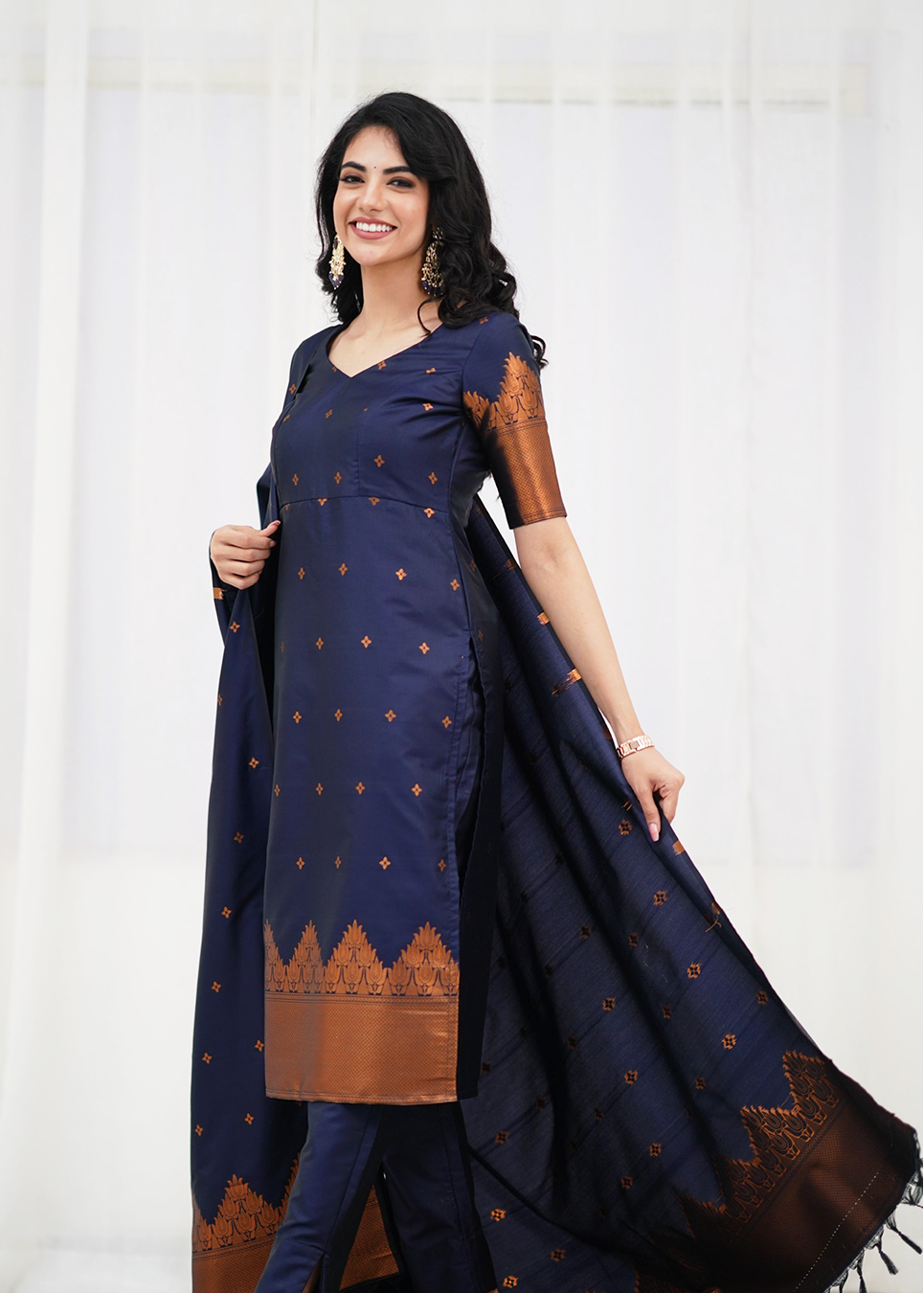 Elegant Zari Work Blended Silk Suit Set (3 Colors)