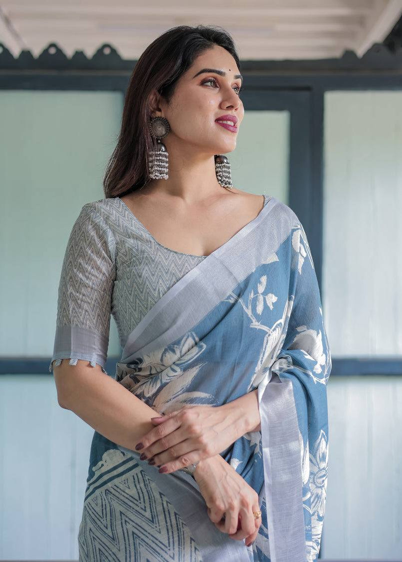 Shriwal Silver Mist Linen Cotton Saree