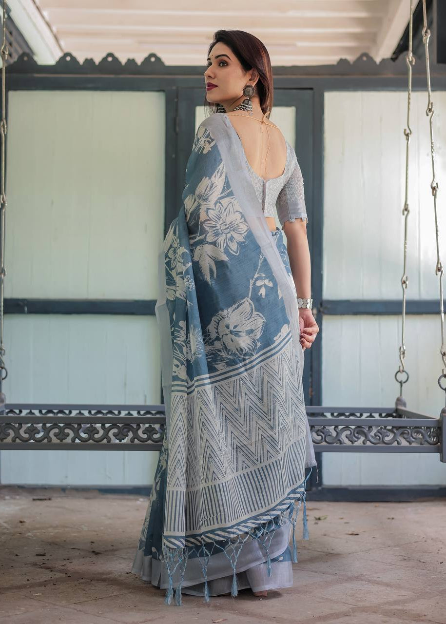 Shriwal Silver Mist Linen Cotton Saree