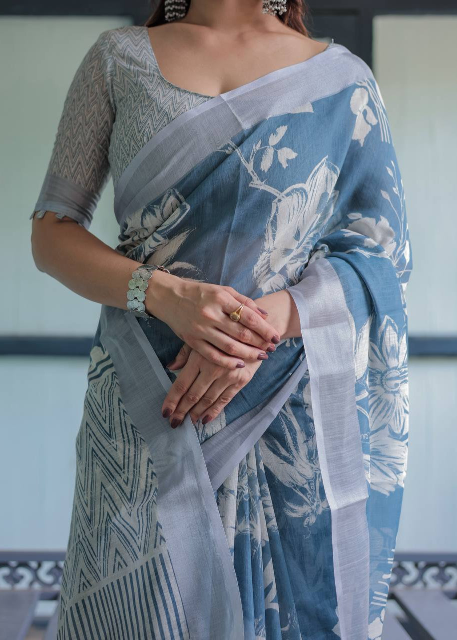 Shriwal Silver Mist Linen Cotton Saree