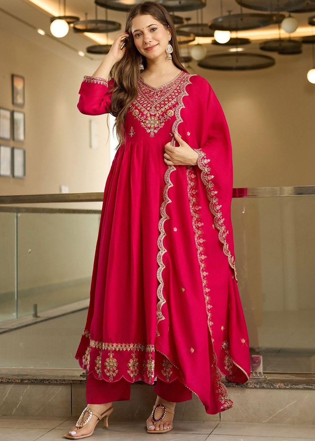 Shriwal Embroidered Rayon Anarkali Suit Set with Dupatta