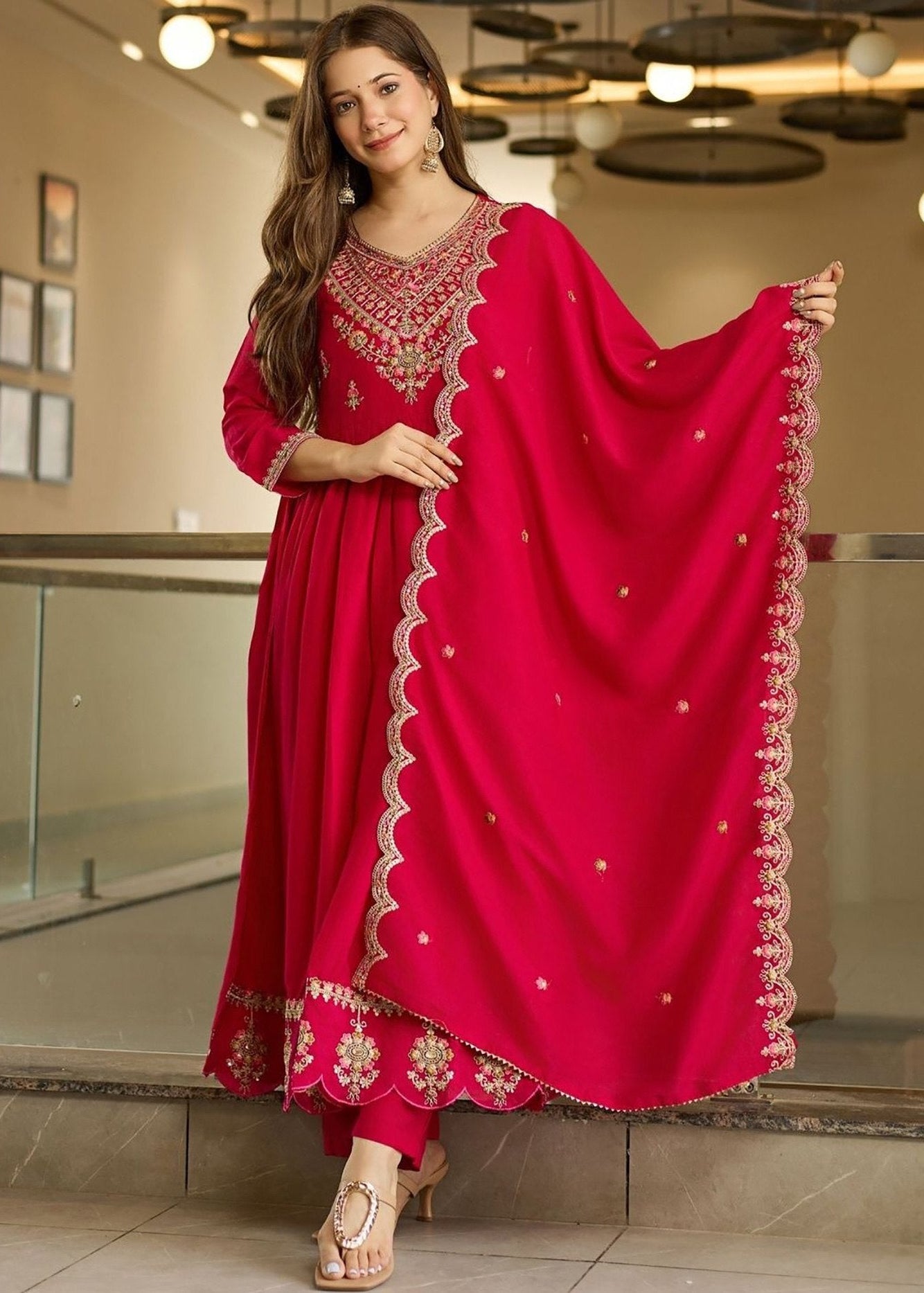 Shriwal Embroidered Rayon Anarkali Suit Set with Dupatta