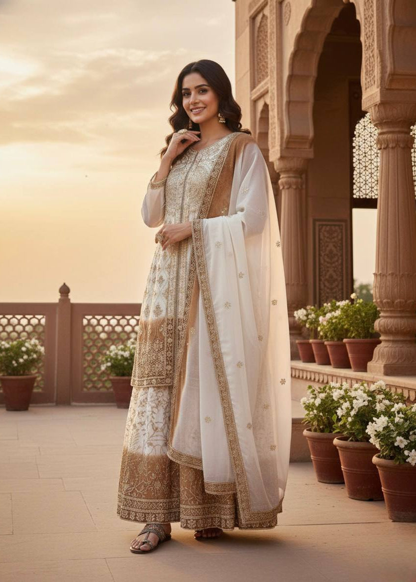 Shriwal Meher Dual Tone Embroidered Sharara Set