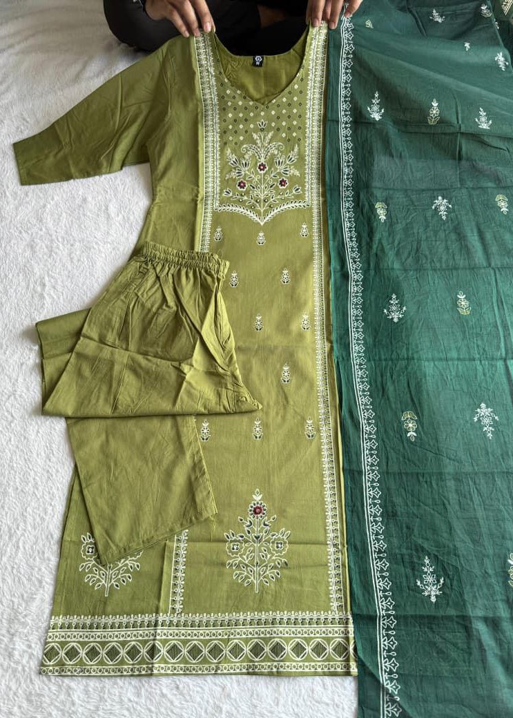 Shriwal Pista Mirror Bloom Cotton Suit Set