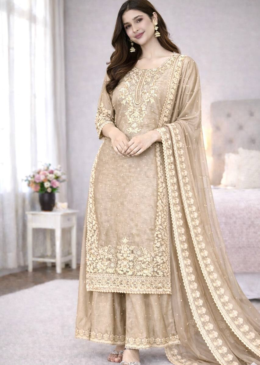 Elegant GMY Silk Embroidered Kurta Palazzo Set (6 colour)