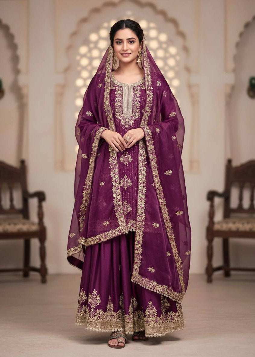 Shriwal Zareen Embroidered Silk Sharara Set(4 Colours)