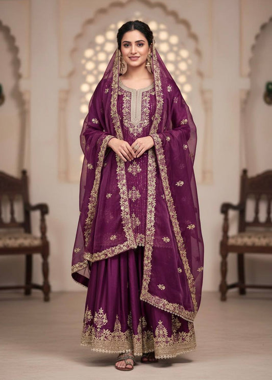 Shriwal Zareen Embroidered Silk Sharara Set(4 Colours)