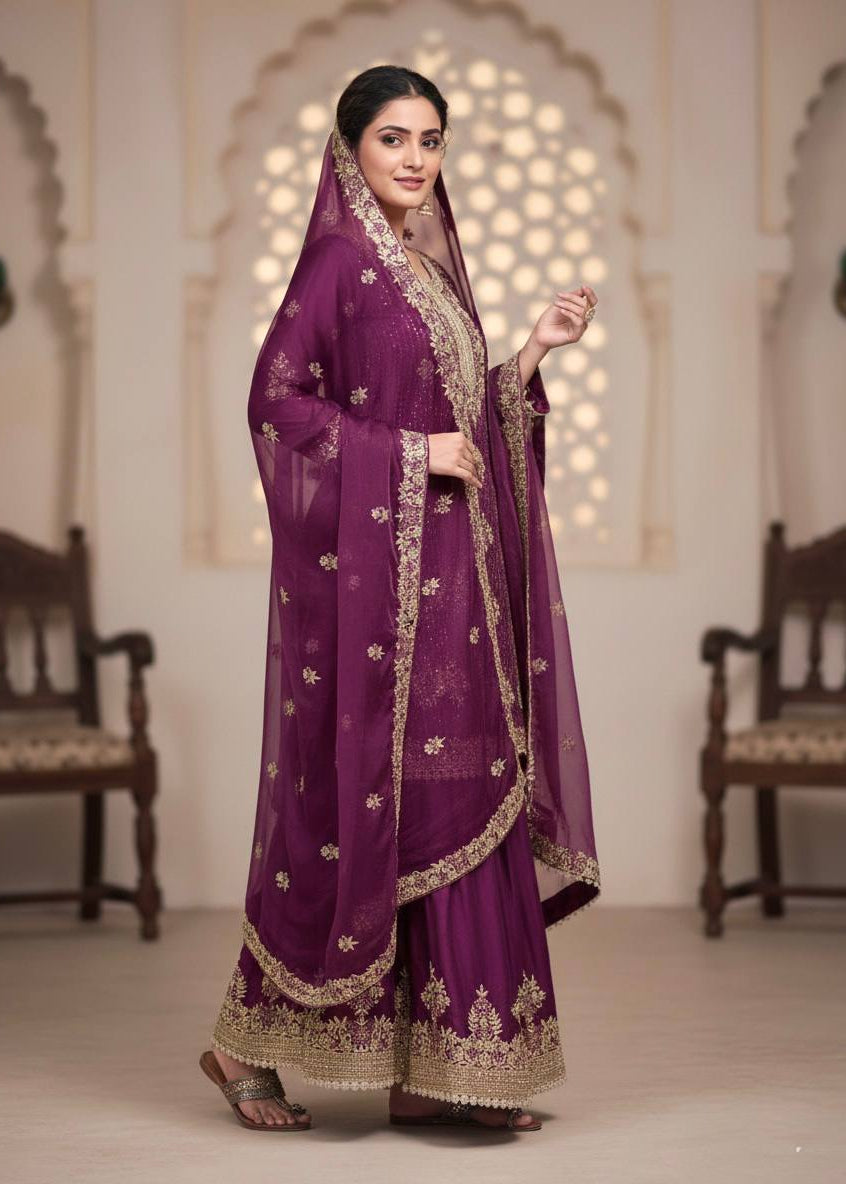 Shriwal Zareen Embroidered Silk Sharara Set(4 Colours)