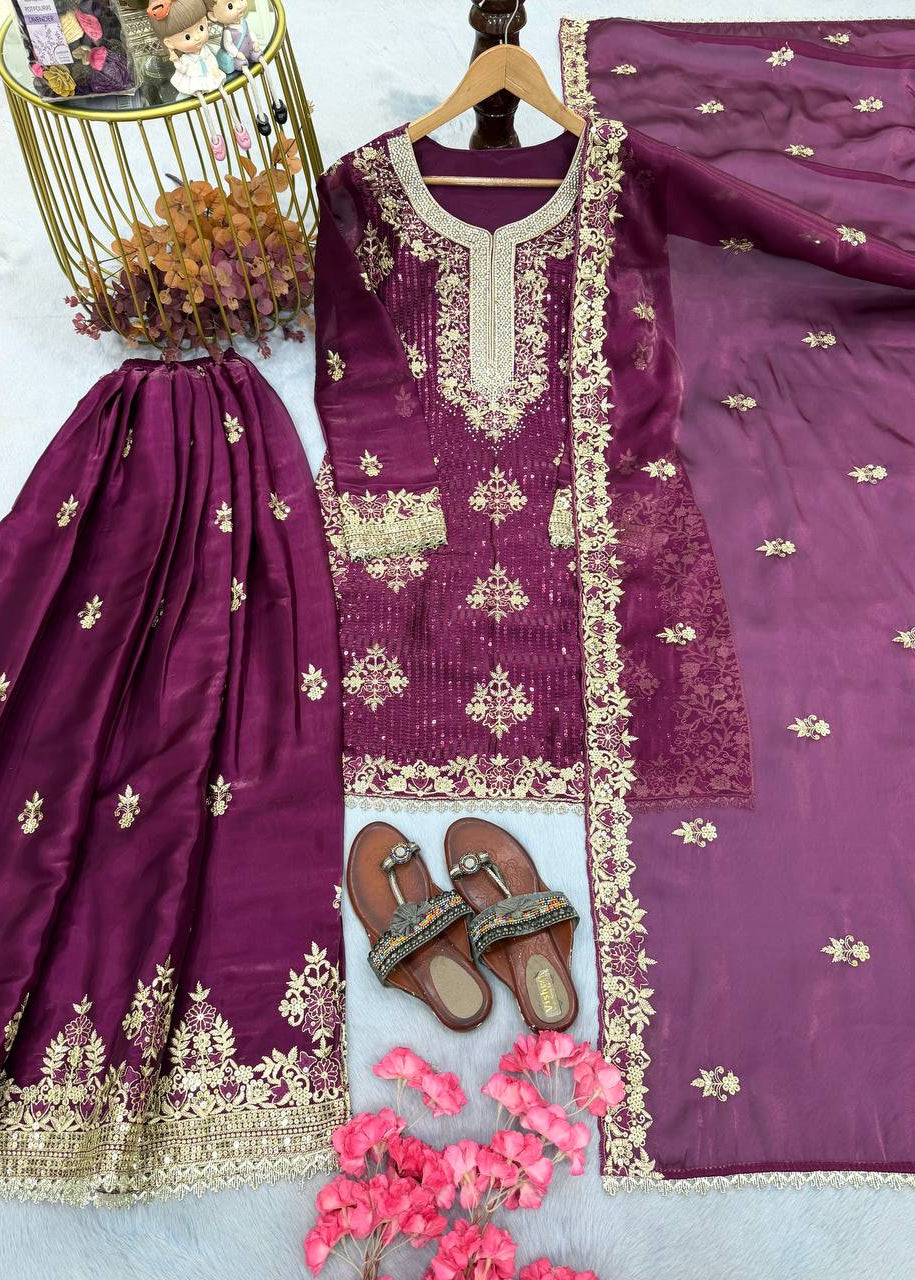 Shriwal Zareen Embroidered Silk Sharara Set(4 Colours)
