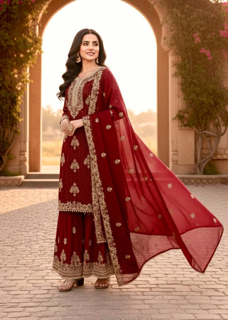 Shriwal Zareen Embroidered Silk Sharara Set(4 Colours)
