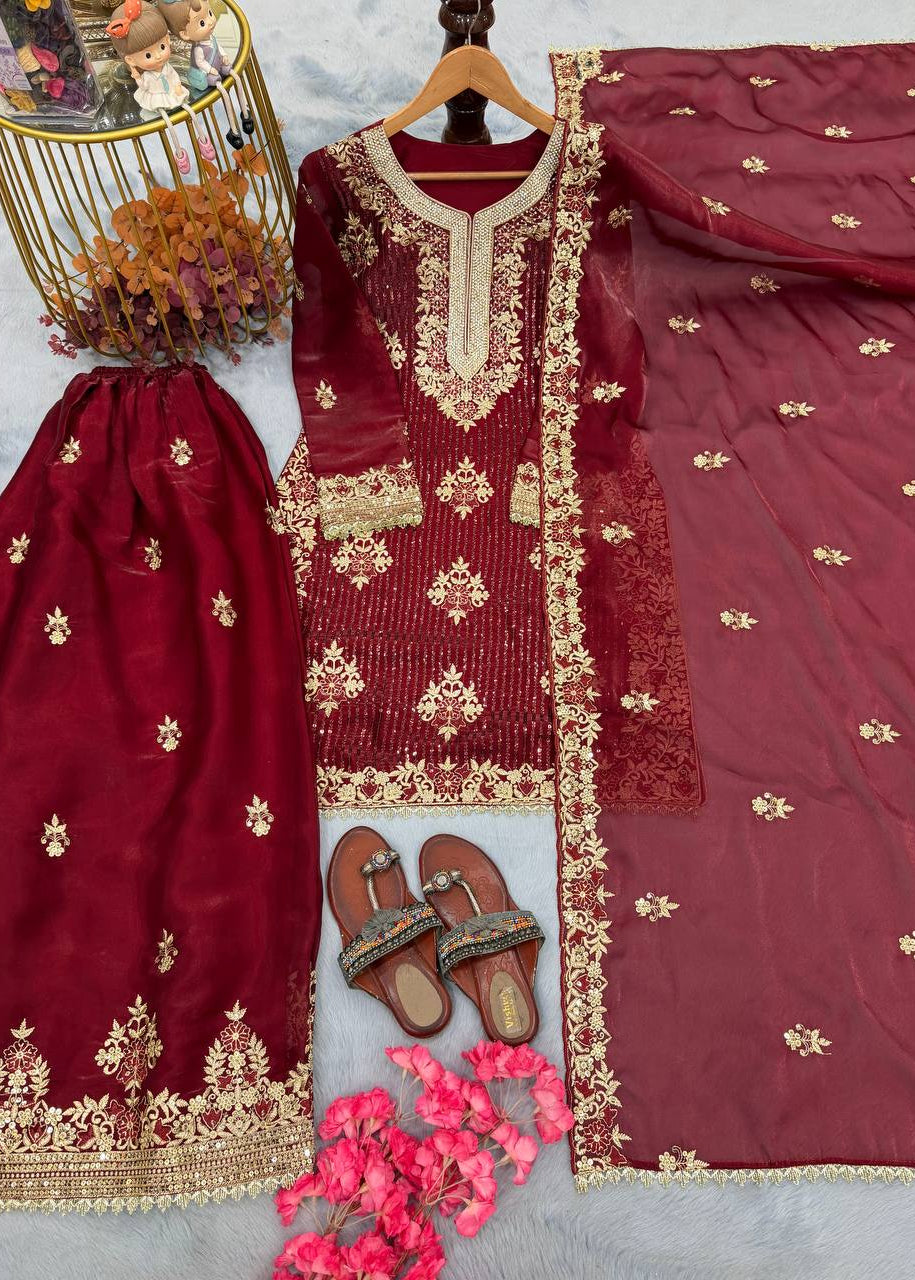 Shriwal Zareen Embroidered Silk Sharara Set(4 Colours)