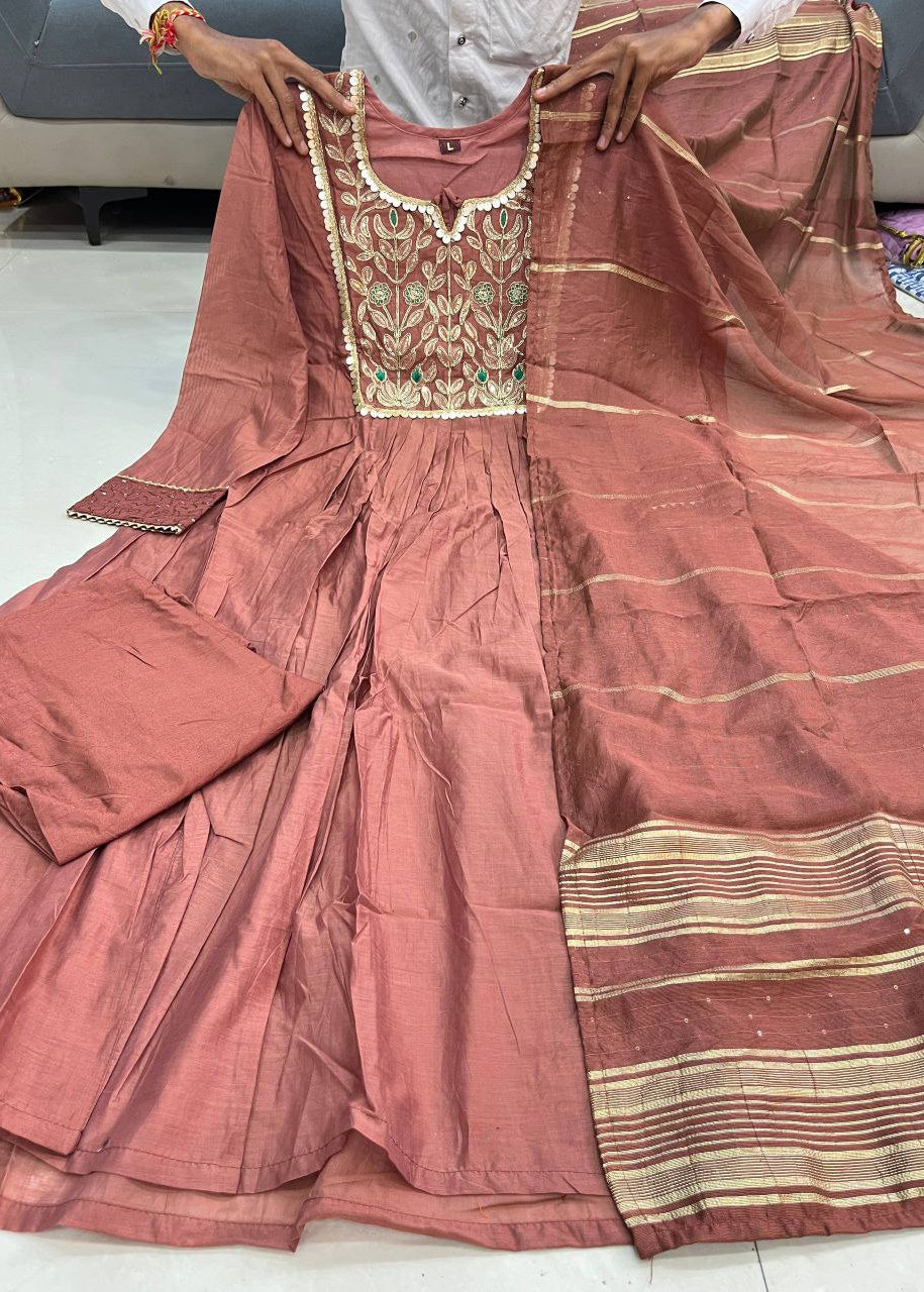 Shriwal Premium Mul Chanderi Kurti Pant Dupatta Set