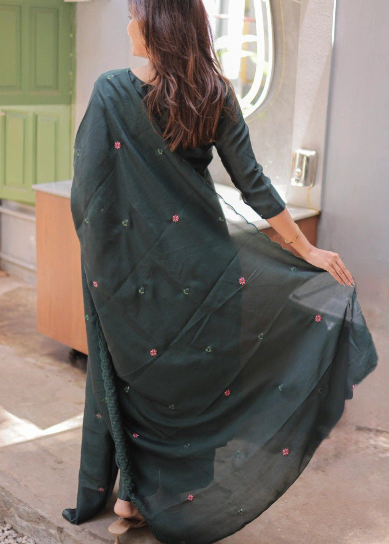 Shriwal Embroidered Cotton Suit Set with Chanderi Dupatta  (4 Colors)