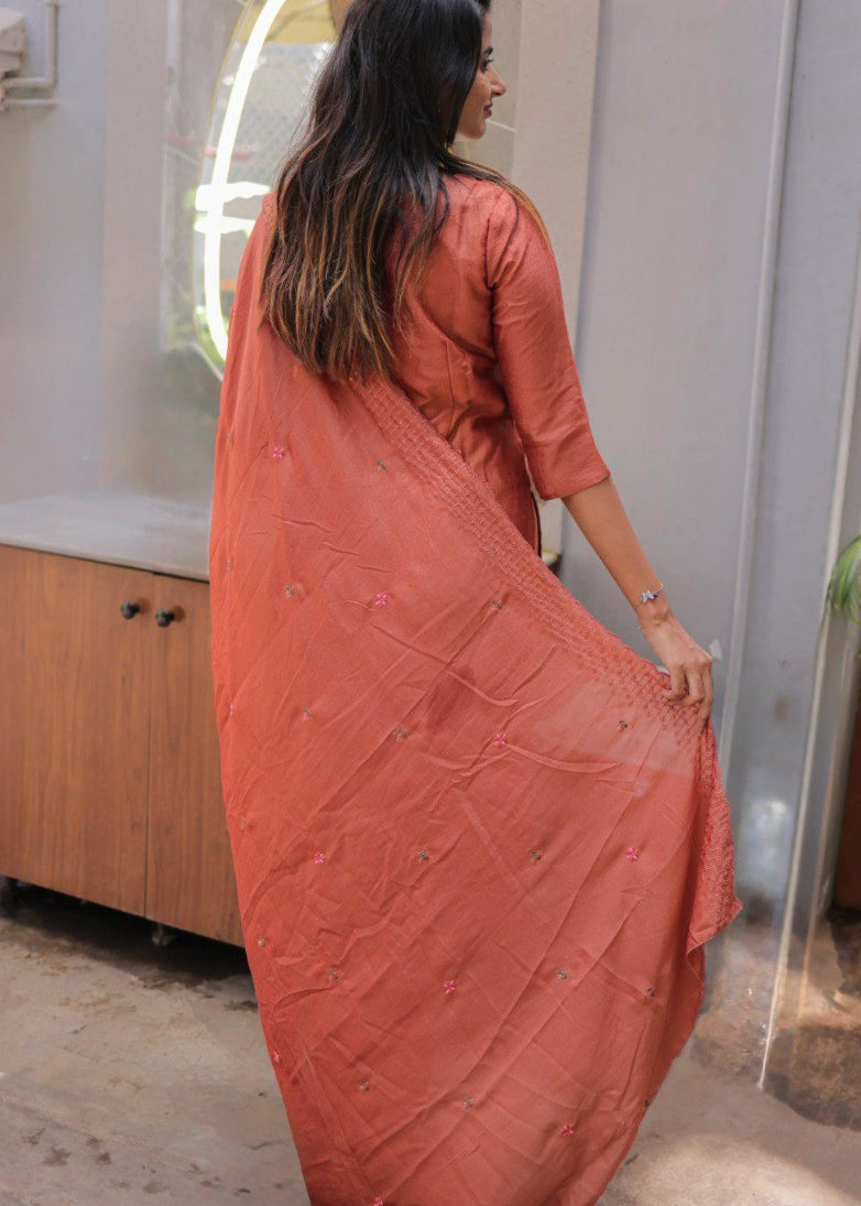 Shriwal Embroidered Cotton Suit Set with Chanderi Dupatta  (4 Colors)