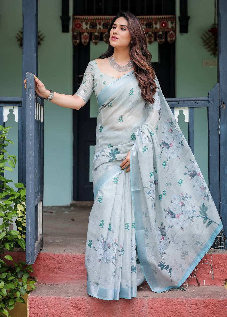 Shriwal Silver Weave Digital Saree