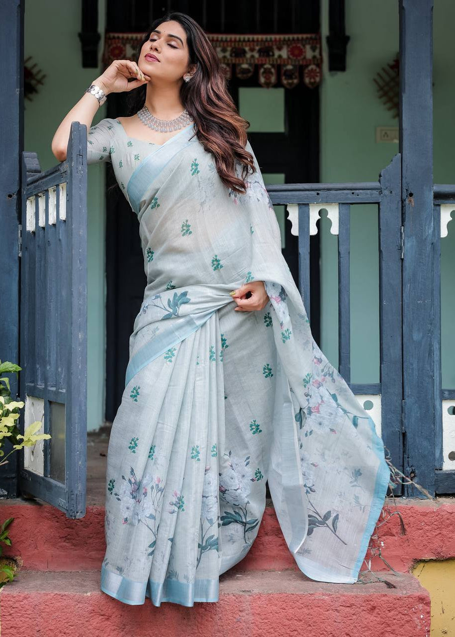 Shriwal Silver Weave Digital Saree