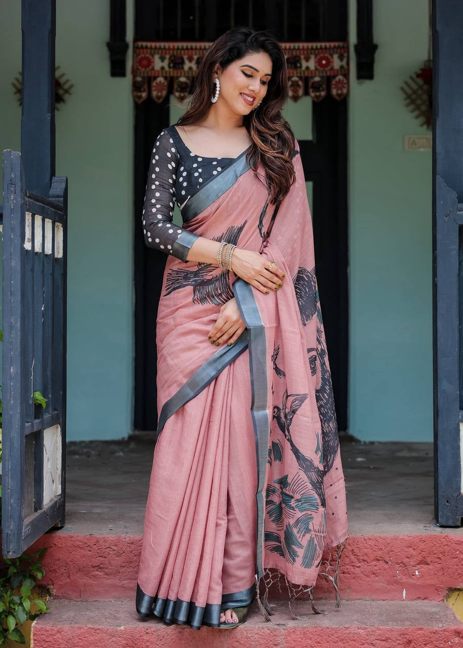 Shriwal Mauve Silver Weave Digital Saree