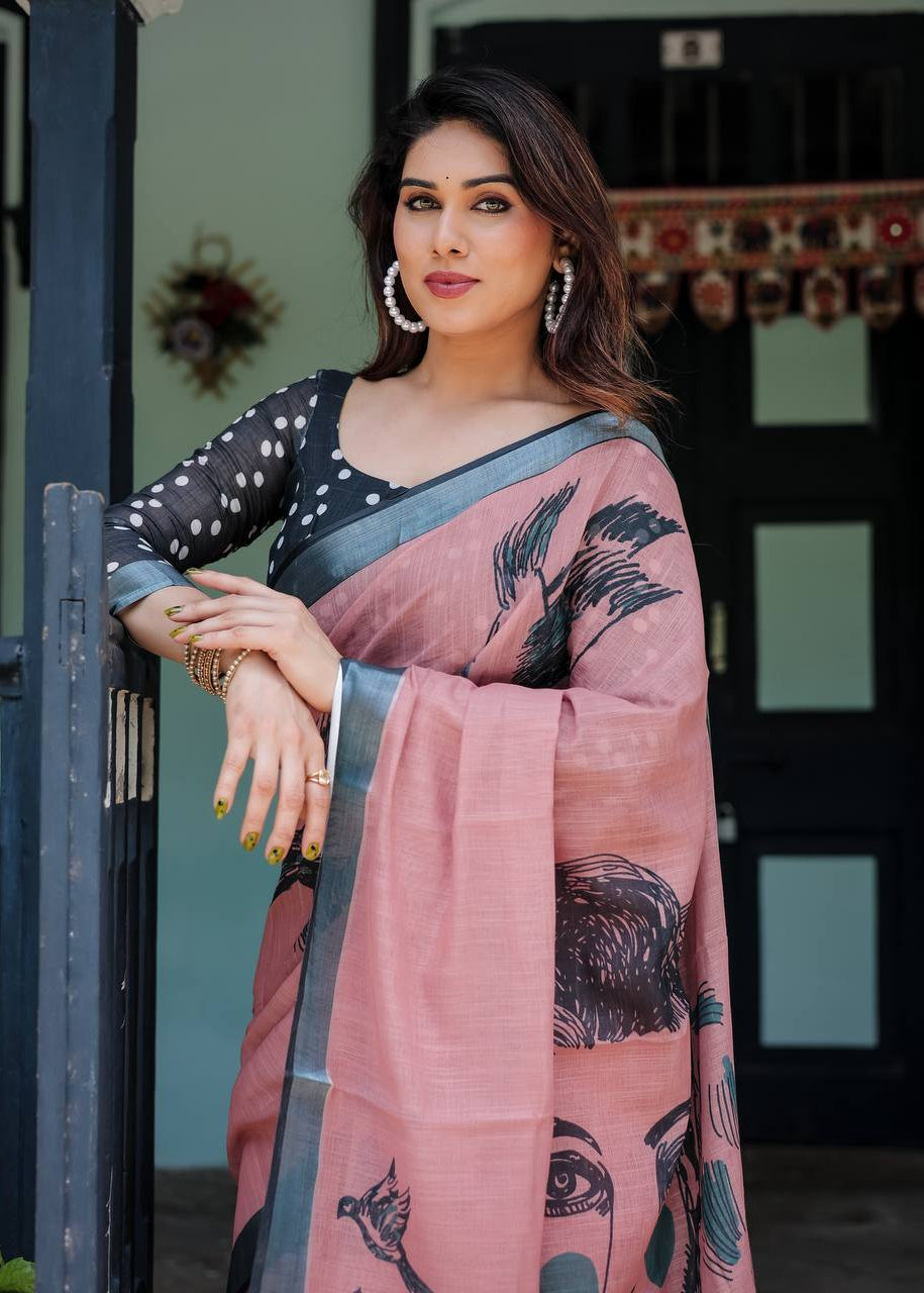 Shriwal Mauve Silver Weave Digital Saree