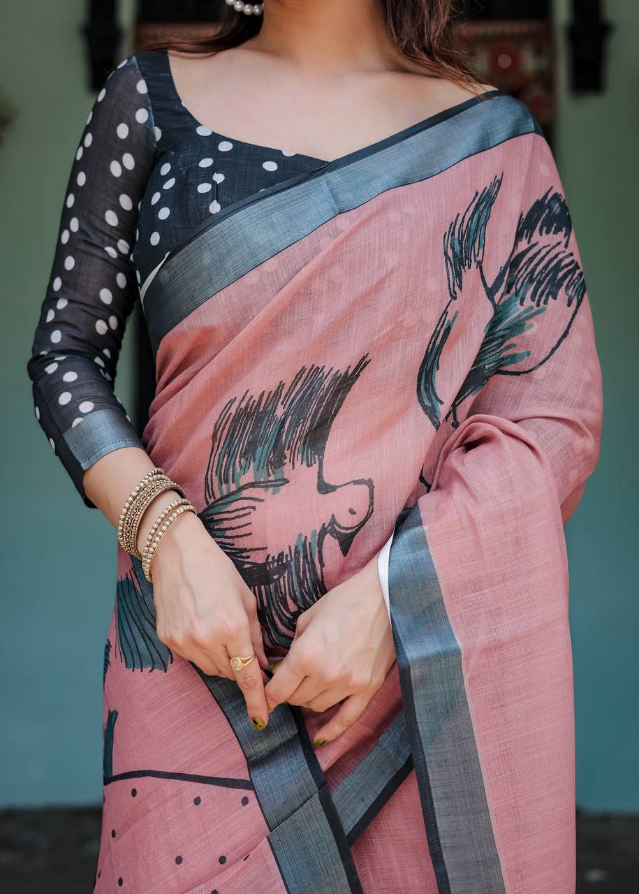 Shriwal Mauve Silver Weave Digital Saree
