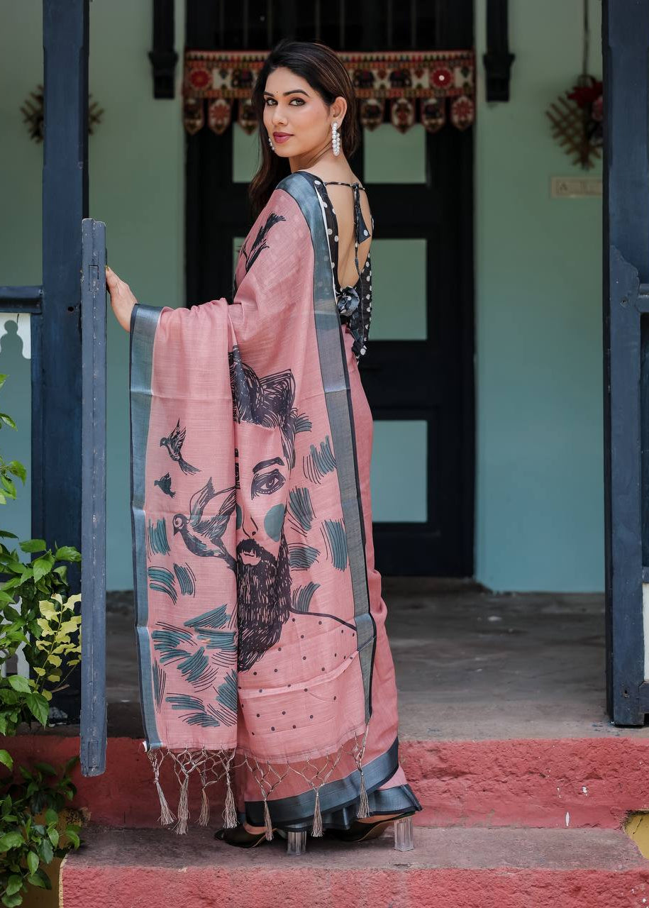 Shriwal Mauve Silver Weave Digital Saree