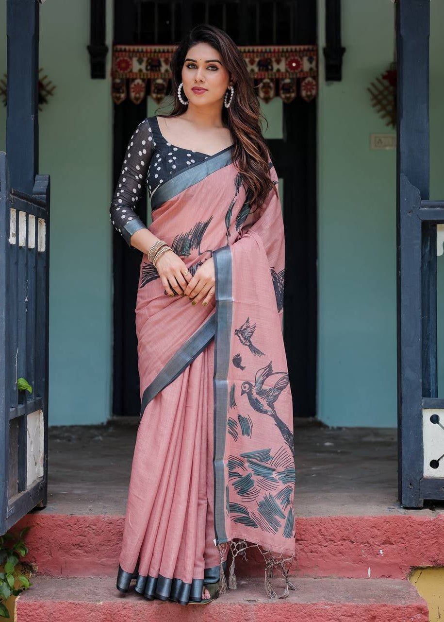 Shriwal Mauve Silver Weave Digital Saree