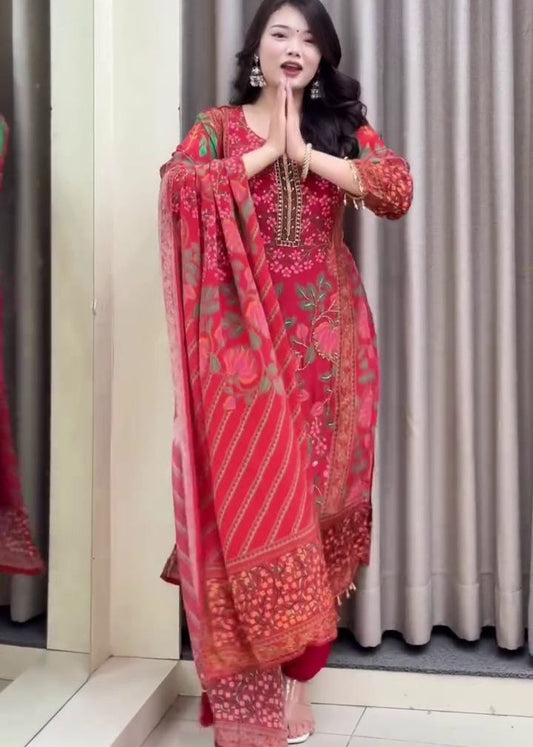 Shriwal Muslin kurti pant dupatta set