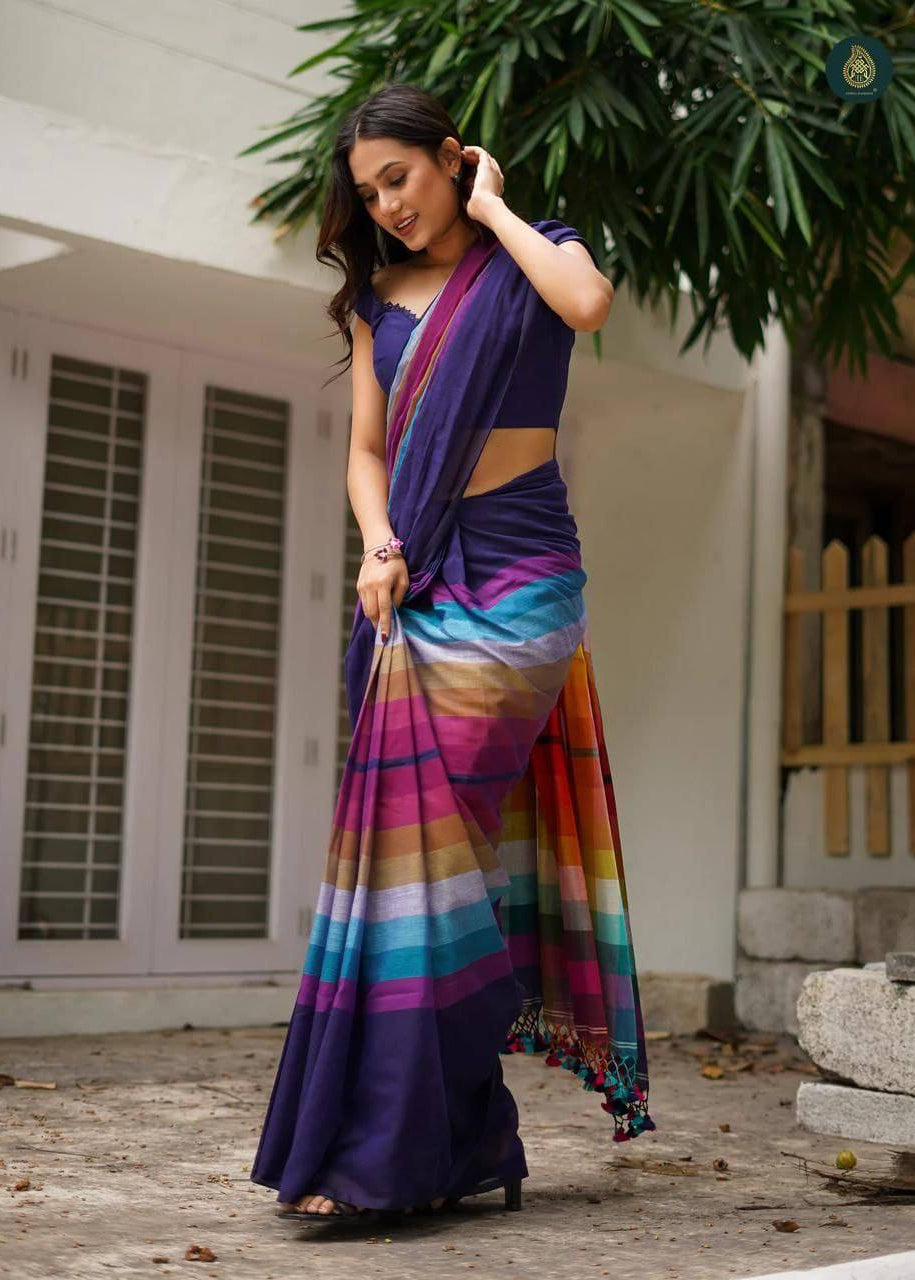 Shriwal Rainbow Symphony Linen Cotton Saree(3 colours)
