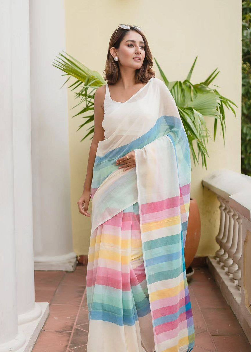 Shriwal Rainbow Symphony Linen Cotton Saree(3 colours)