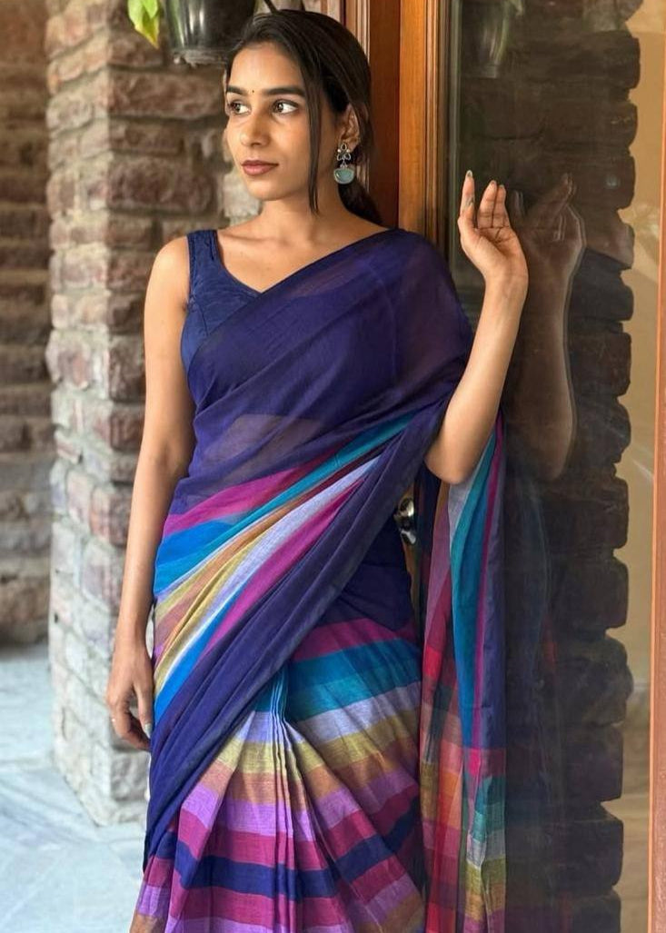 Shriwal Rainbow Symphony Linen Cotton Saree(3 colours)