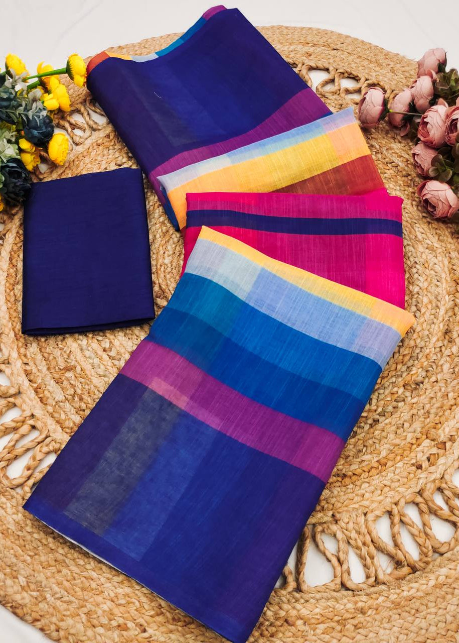 Shriwal Rainbow Symphony Linen Cotton Saree(3 colours)