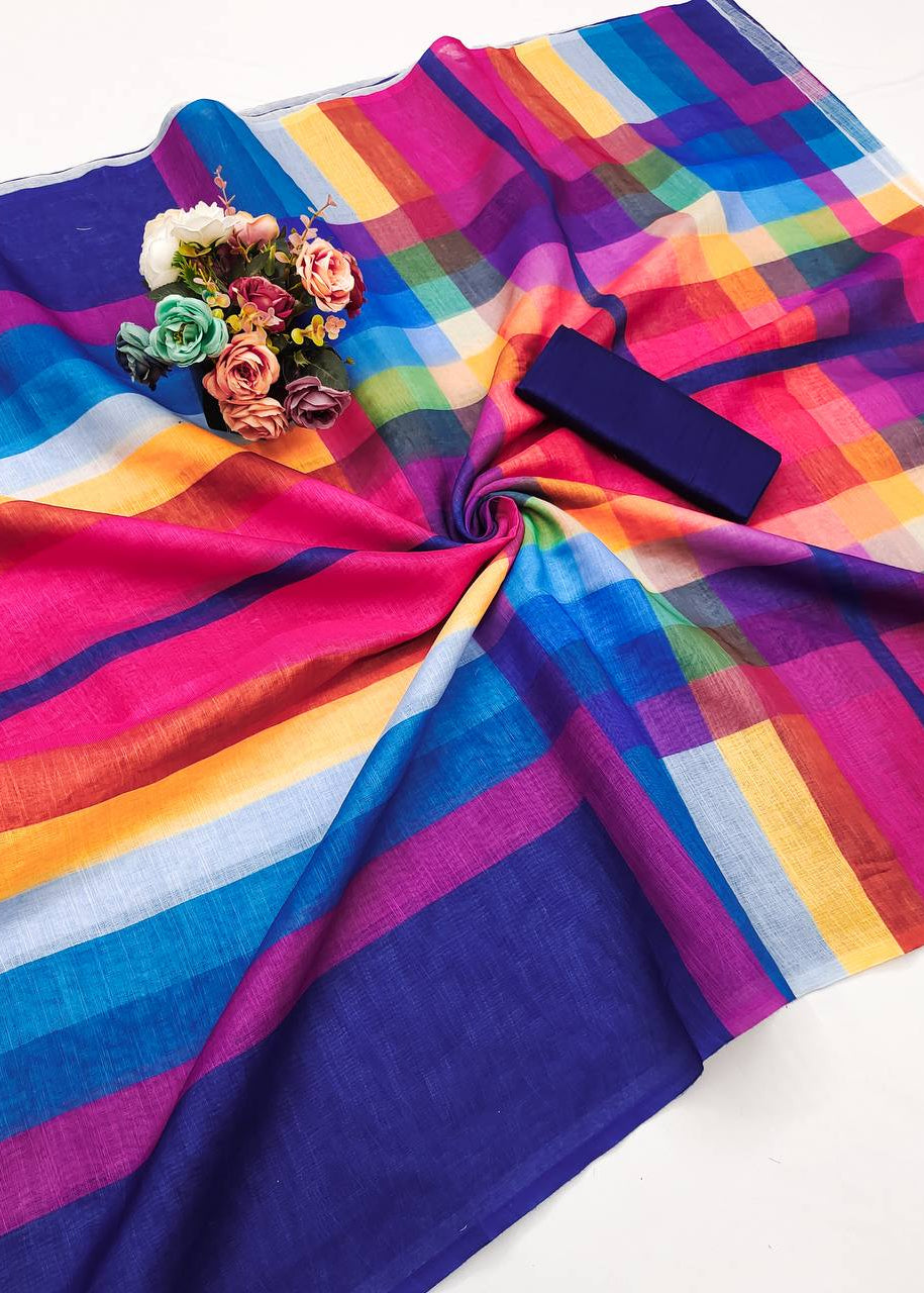 Shriwal Rainbow Symphony Linen Cotton Saree(3 colours)