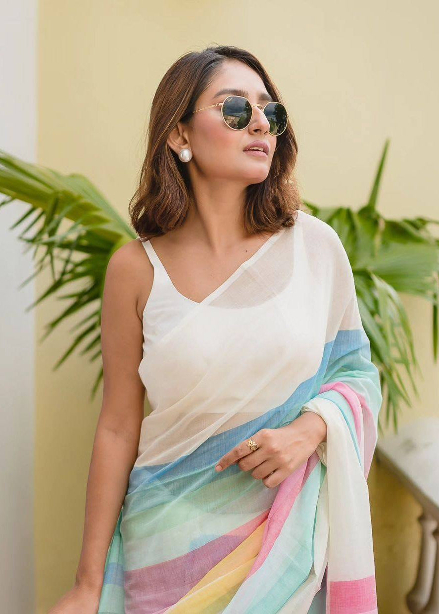 Shriwal Rainbow Symphony Linen Cotton Saree(3 colours)