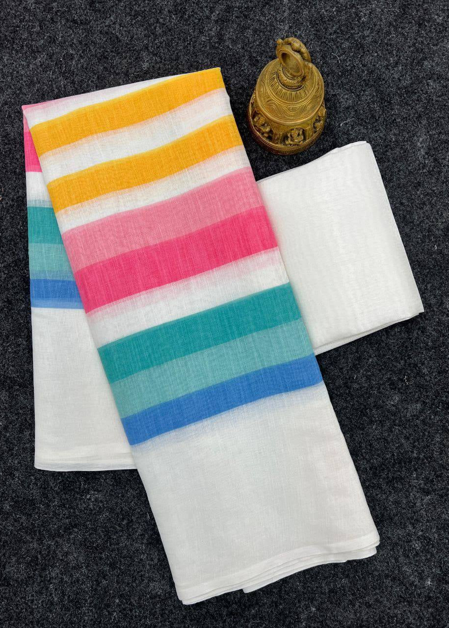 Shriwal Rainbow Symphony Linen Cotton Saree(3 colours)
