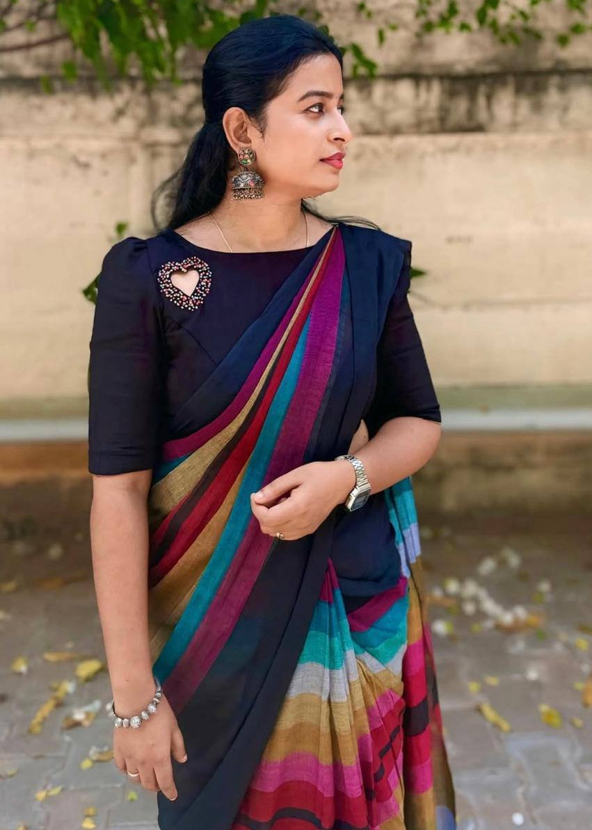 Shriwal Rainbow Symphony Linen Cotton Saree(3 colours)