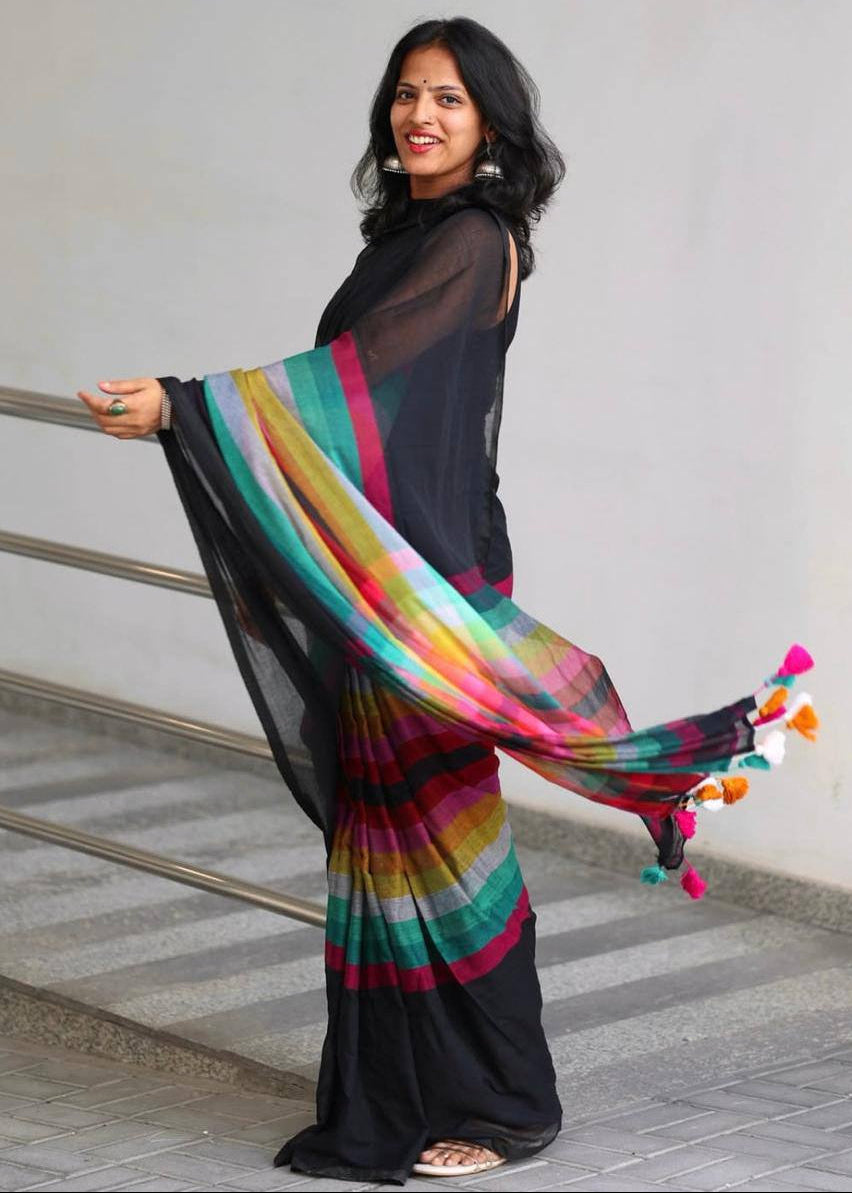 Shriwal Rainbow Symphony Linen Cotton Saree(3 colours)